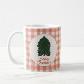 Café Caneca de Natal Xadrez Vermelho Inicial Feliz Nata