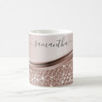 Caneca de Nome à Mão em Rose Gold com Brilho