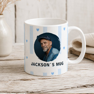 Café Caneca de Nome com Listras Azuis Personalizadas e