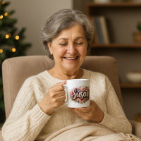 Caneca de Nome Floral Susan – Flores de Peônia Vin