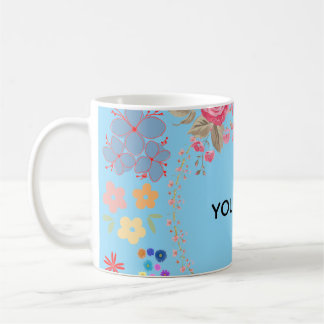 Café Caneca de nome personalizado com floral em aquarel