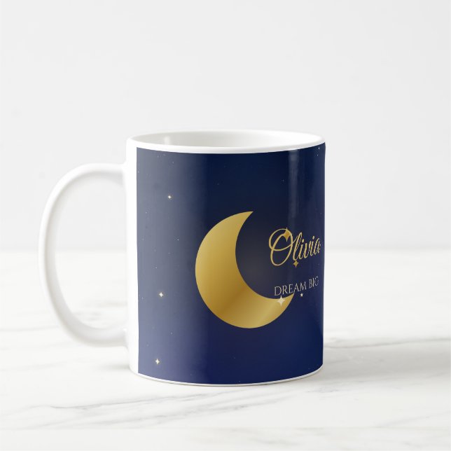 Café Caneca de Nome Personalizado: Lua Crescente e Estr (Esquerda)