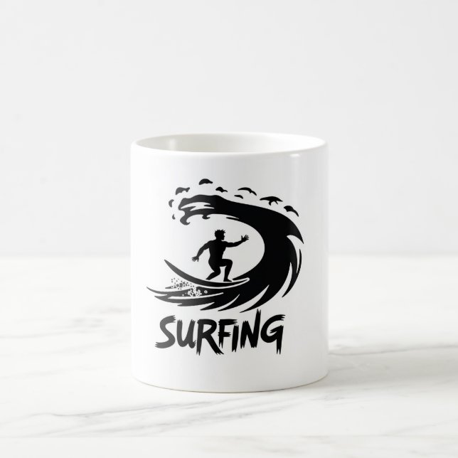Café Caneca de Onda Minimalista Silhueta de Surf (Centro)