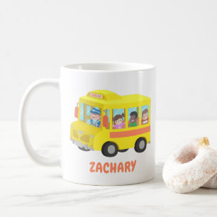 Café Caneca de ônibus escolar amarelo fofo e crianças f