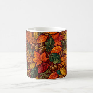 Café Caneca de Padrão Botânico de Folhas de Carvalho e 