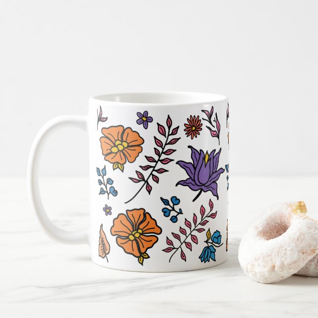 Café Caneca de Padrão Floral (Com Donut)