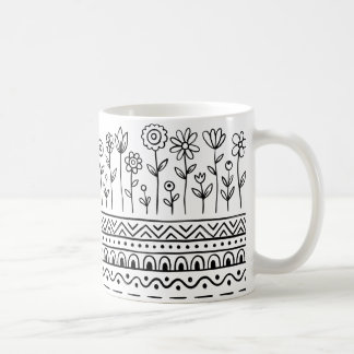 Café Caneca de padrão floral minimalista – Arte linear 