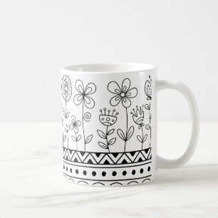 Café Caneca de Padrão Floral Minimalista – Arte Linear 