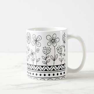 Café Caneca de Padrão Floral Minimalista – Arte Linear 