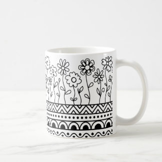 Café Caneca de padrão floral minimalista – Arte linear 