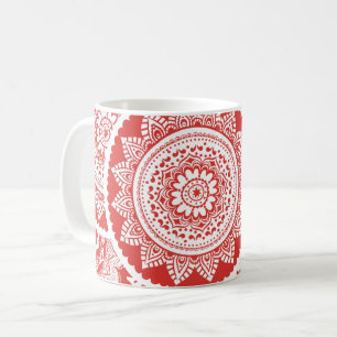 Café Caneca de Padrão Mandala Vermelho e Branco