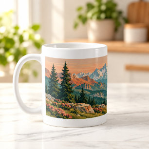 Café Caneca de Paisagem Montanhosa Alpes Amanhecer