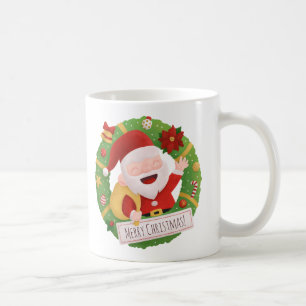 Café Caneca de Papai Noel Alegre e Fofo com Coroa de Na