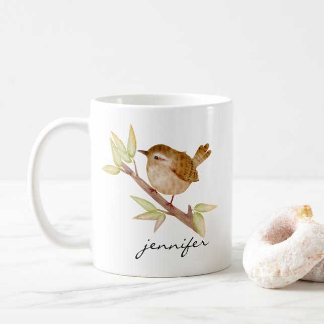 Café Caneca de Pássaro Wren Personalizada (Com Donut)