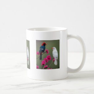 Café Caneca de Pássaros Vermelhos e Brancos em Ramo Flo