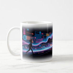Café Caneca de Passos de Criança em uma Grade Neon Gira