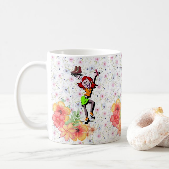 Café Caneca de Patinação Floral (Com Donut)