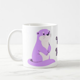 Café Caneca de Pé de Lontra Marinha Roxa Kawaii Fofa