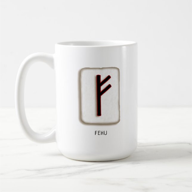 Café Caneca de Pedra Rúnica Fehu (Esquerda)