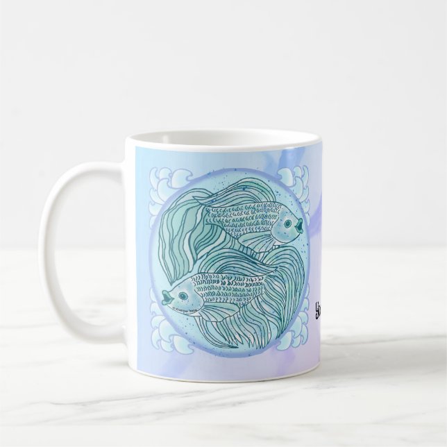 Café Caneca de peixe azul-koi (Esquerda)