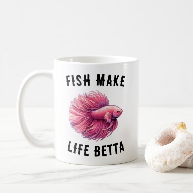 Café Caneca de Peixe Betta Rosa - Peixes Tornam a Vida  (Com Donut)