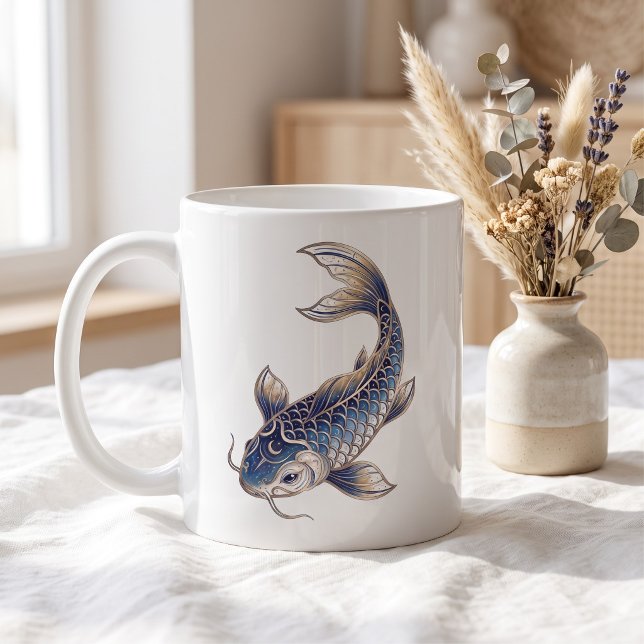 Café Caneca de Peixe Koi Celestial Luxo Linha Arte (Criador carregado)