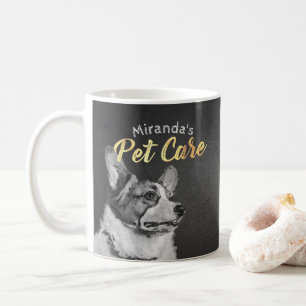 Café Caneca de pintura de óleo de cão branco e preto