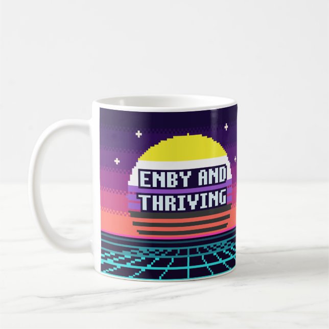 Café Caneca de Pixel de Orgulho Não Binário e Próspero (Esquerda)