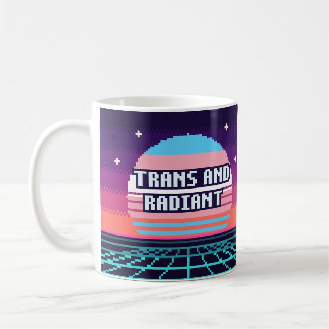 Café Caneca de Pixel de Orgulho Trans e Radiante (Esquerda)
