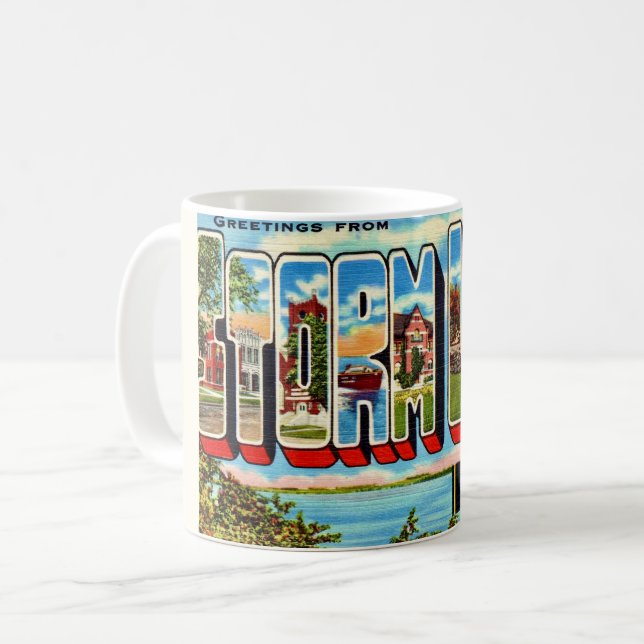 Café Caneca de Postal Retro Storm Lake Iowa (Frente Esquerda)