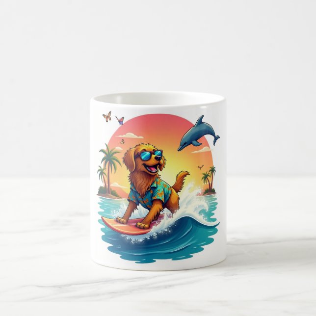 Café Caneca de Praia Surf Pup 🏄‍♂️ Golden Retriever (Centro)