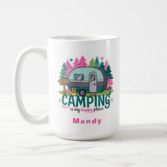 Café Caneca de Presente Aventura de Camping com Nome (Esquerda)