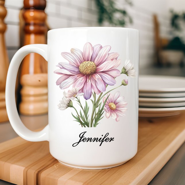 Café Caneca de Presente Floral com Margaridas Aquarelad (personalized mug, student gift mug, birthday gift for her, mug for mom, mug for grandma, mothers day)
