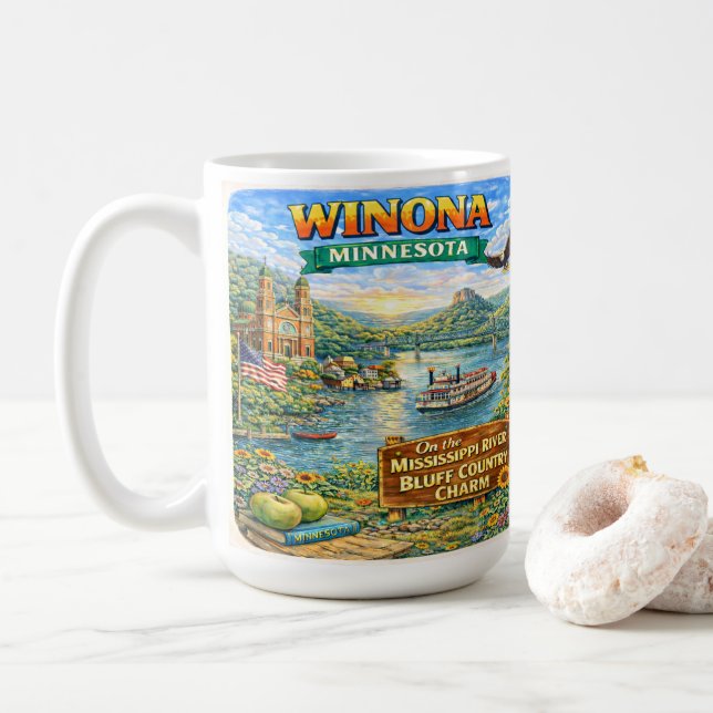 Café Caneca de Presente Souvenir de Winona, MN Minnesot (Com Donut)