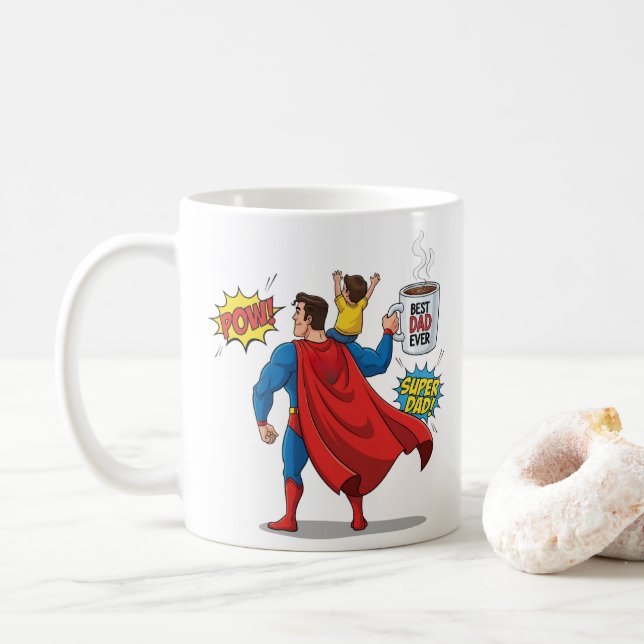Café Caneca de presente super-herói editável superpai o (Com Donut)