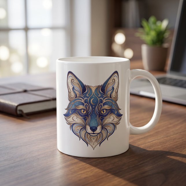 Café Caneca de Raposa Celestial Dourada e Azul Linha de (Criador carregado)