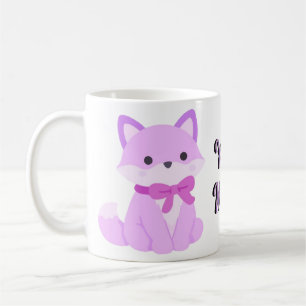 Café Caneca de Raposa Lavanda com Laço Roxo Fofa Kawaii