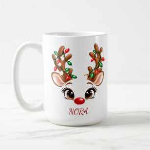 Café Caneca de Rena de Natal Personalizada   Nome Perso