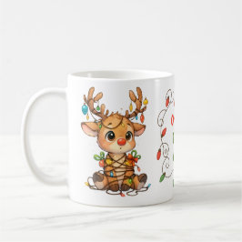 Café Caneca de Renas Engraçadas Presas em Luzes de Nata