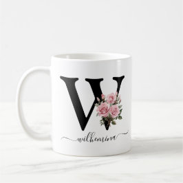 Café Caneca de Rosas Cor-de-Rosa Floral Monograma W Ini