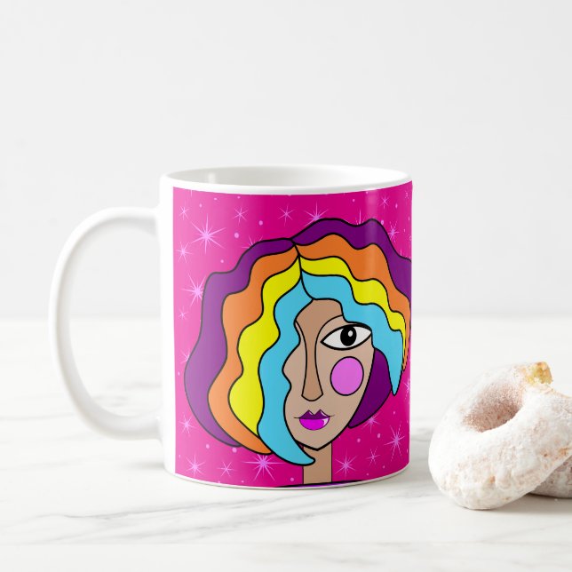 Café Caneca de rosto de arte abstrata estilizada (Com Donut)