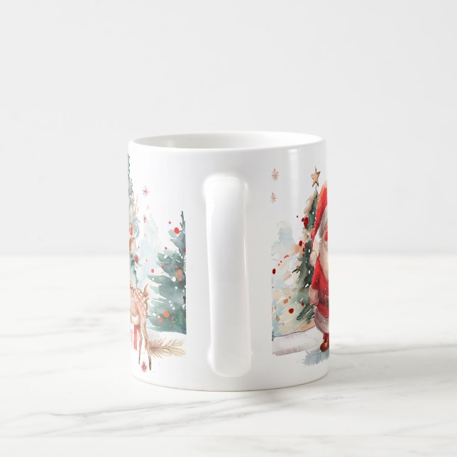 Café Caneca de Santa e Rena em Aquarela (Alça)