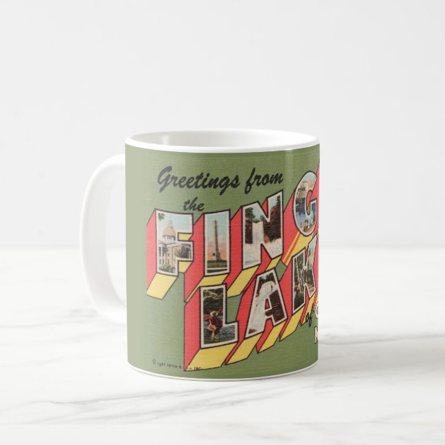 Café Caneca de Saudações Retro Finger Lakes Nova York (Frente Esquerda)