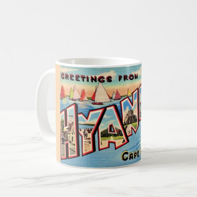 Café Caneca de Saudações Vintage Hyannis MA (Frente Esquerda)