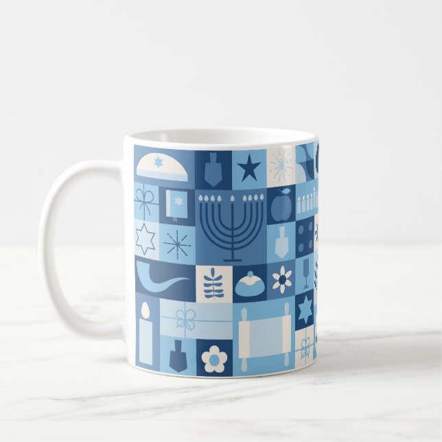 Café Caneca de Símbolos Modernos de Hanukkah em Azul (Esquerda)