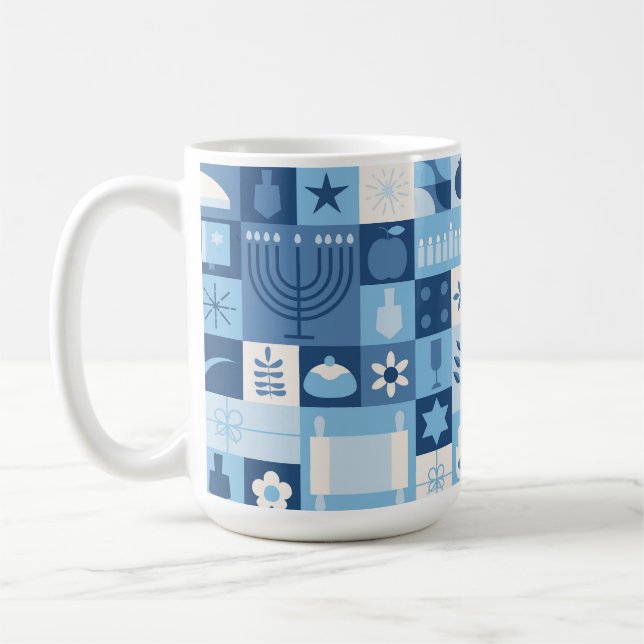 Café Caneca de Símbolos Modernos de Hanukkah em Azul (Esquerda)