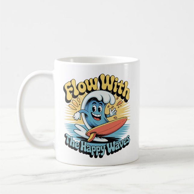 Café Caneca de Surf Retro Ondas Felizes (Esquerda)