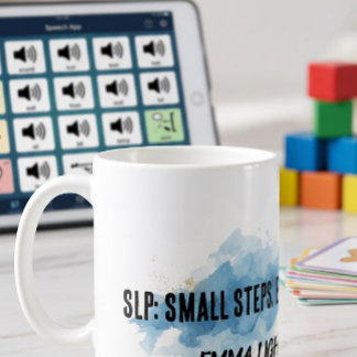 Café Caneca de Terapeuta da Fala SLP Aquarela Azul