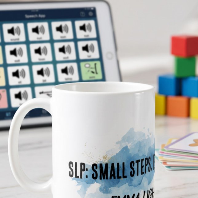 Café Caneca de Terapeuta da Fala SLP Aquarela Azul (Criador carregado)