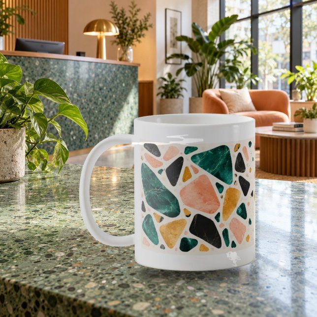 Café Caneca de Terrazzo Tango Moderno em Terrazzo (Terrazzo Tango Modern Terrazzo Mug — refined lighting and contact shadows. Digital lifestyle preview.)